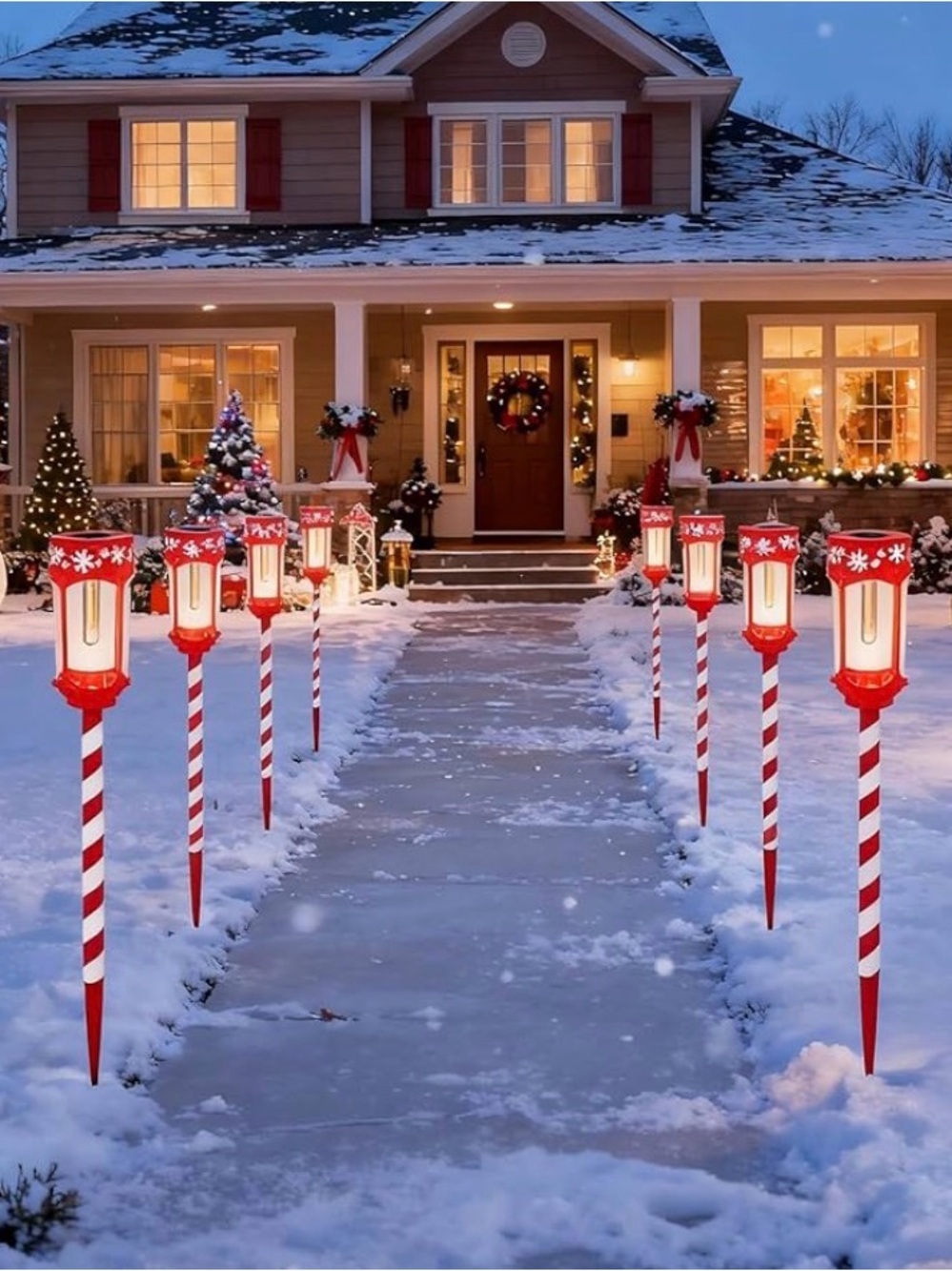 Candy Cane Solar Pathway Lights - Red & White Holiday Stakes
